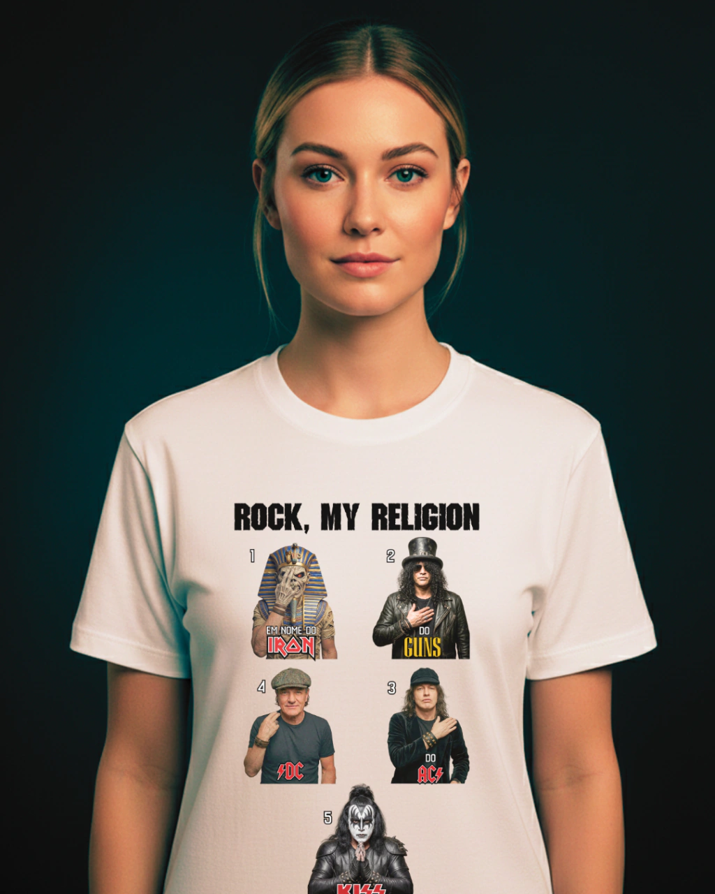 Eva vestindo camiseta BP Rock
